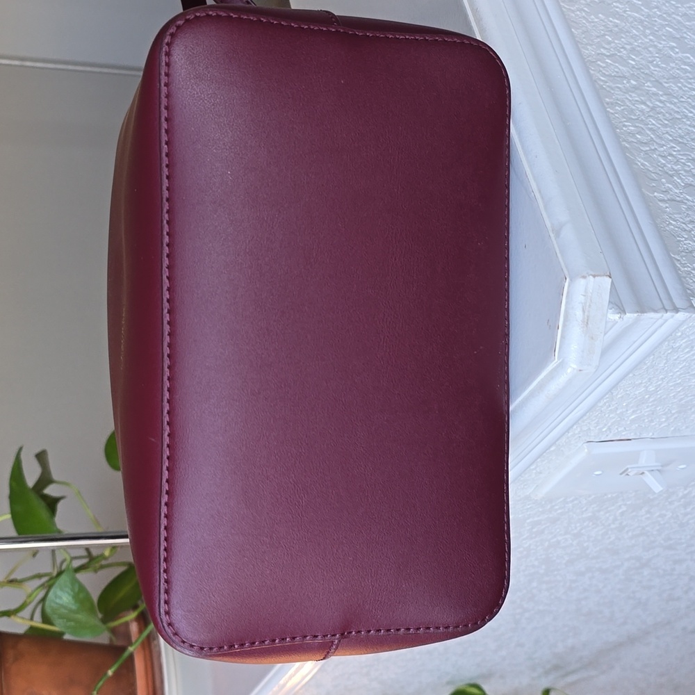 Lauren Ralph Lauren Burgundy Leather Drawstring Satchel - Picture 7 of 16